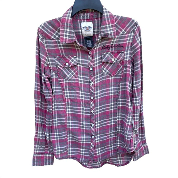Harley Davidson genuine motor clothes flannel plaid button up shirt Medium - Picture 1 of 4